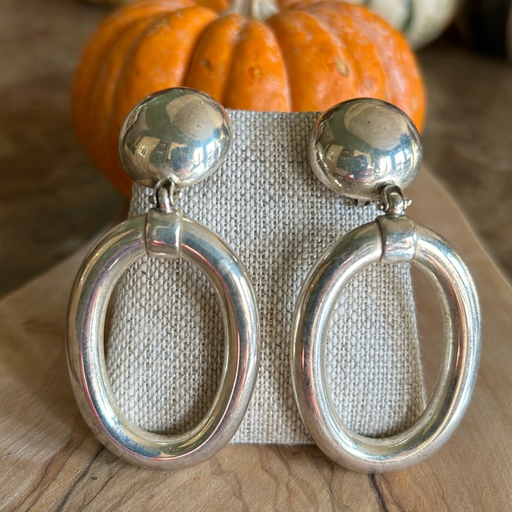 Sterling Silver hollow 3” French pierced clip earrings. Marked 925 PV Italy